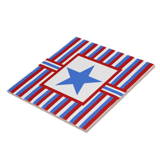 Modern Folk Art American Patriotic Ceramic Tile (Side)