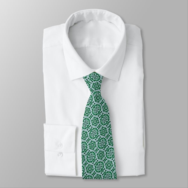 Modern Folk-art Botanical Pattern in Green... Tie (Tied)