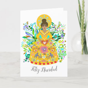 Modern Folk Art Christmas Angel Spanish Holiday Card