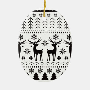 Modern Folk Art Christmas Reindeer Ceramic Ornament