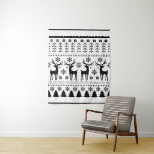 Modern Folk Art Christmas Reindeer Holiday Tapestry