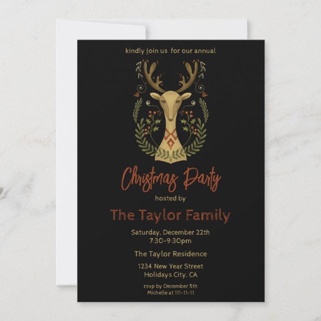 Modern Folk Art Christmas Reindeer Invitation (Front)