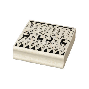 Modern Folk Art Christmas Reindeer  Rubber Stamp