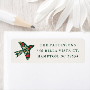 Modern Folk Art Floral Bird Winter Address Return Address Label