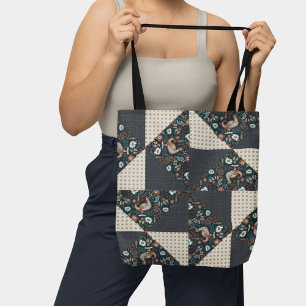 Modern Folk Art Pinwheel Patchwork Quilt Style  Tote Bag