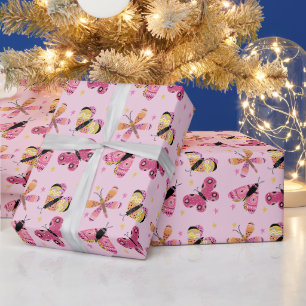 Modern Folk-Art Styled Butterflies Wrapping Paper