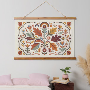  Modern Folk Autumn Botanical Geometric  Hanging Tapestry