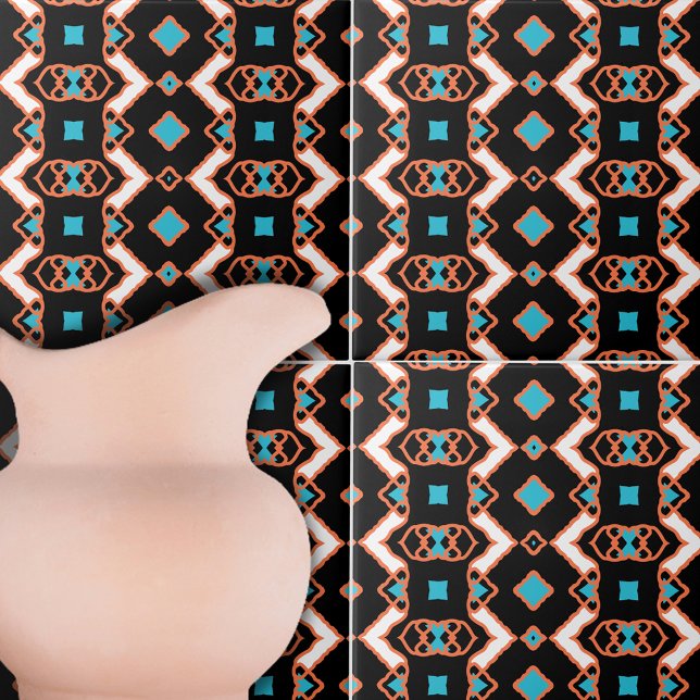 Modern Folk Black Symmetrical Geometric Pattern Ceramic Tile (Creator Uploaded)