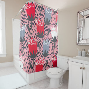 Modern Folk Flower Pink Gray White Country  Shower Curtain
