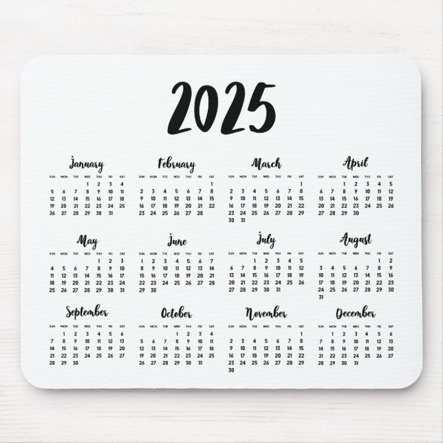 Modern font 2025 calendar mouse pad (Front)