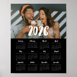 Modern font 2026 family photo Black calendar Poster