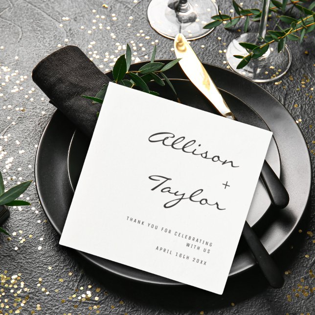 Modern Font Black & White Couples Names Wedding Napkin (Creator Uploaded)