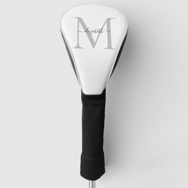 Modern Font Custom Name & Initial Neutral  Golf Head Cover (Front)