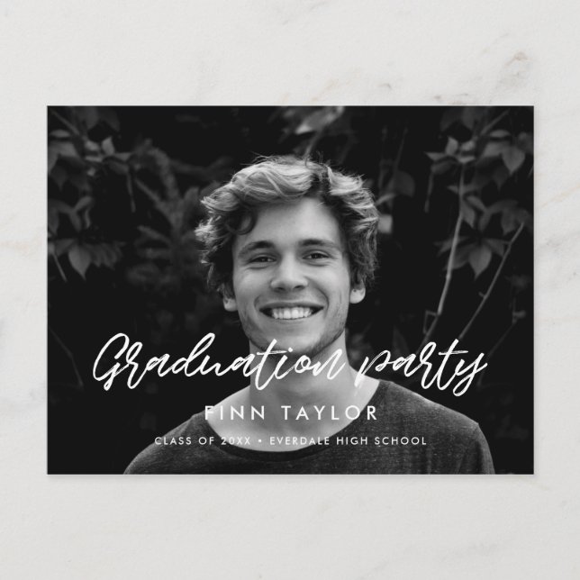Modern font graduation party photo invitation postcard (Front)