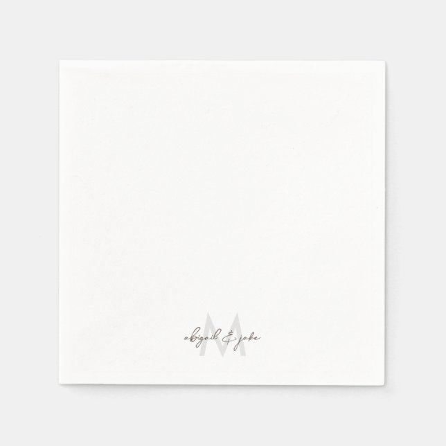 Modern Font Monogram & Names Wedding Cocktail Napkin (Front)
