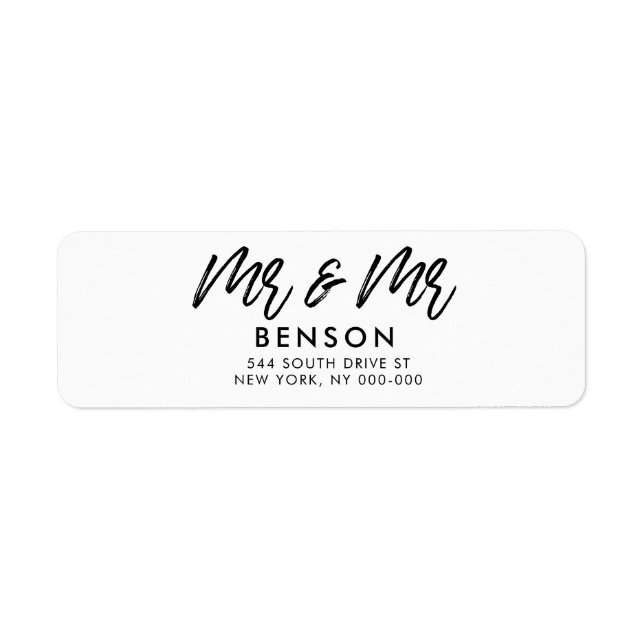 Modern font Mr & Mr gay wedding return address Label (Front)