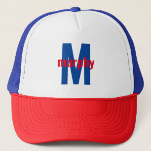 Modern Font Personalise Red, White & Blue Trucker Hat