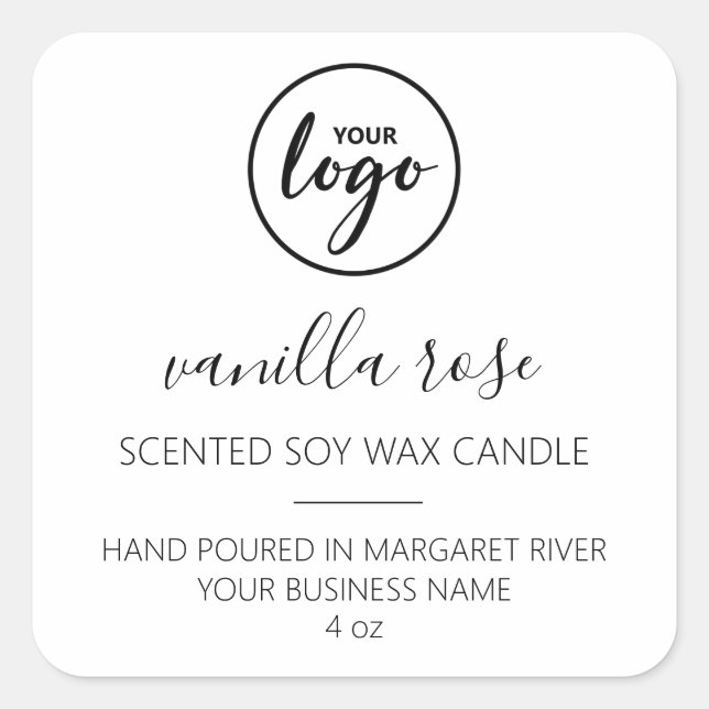 Modern Font White Scented Soy Candle Logo Labels (Front)