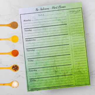 Modern Food Meal Planner - Trendy Textured Greens Notepad