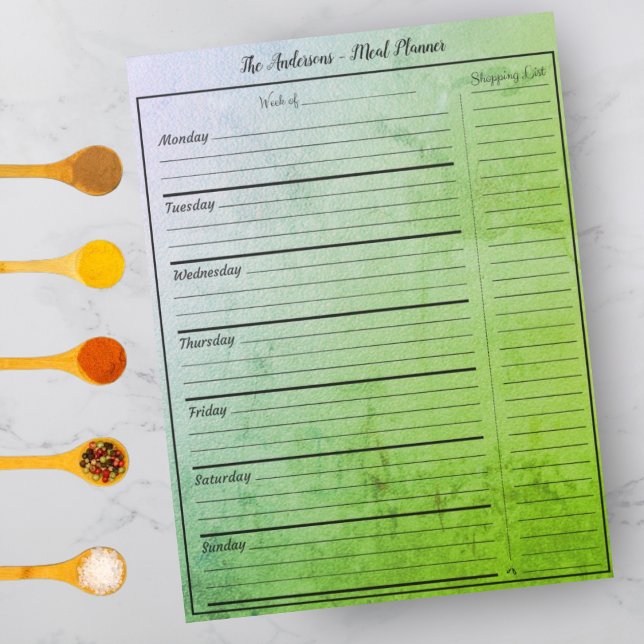 Modern Food Meal Planner - Trendy Textured Greens Notepad (Creator Uploaded)
