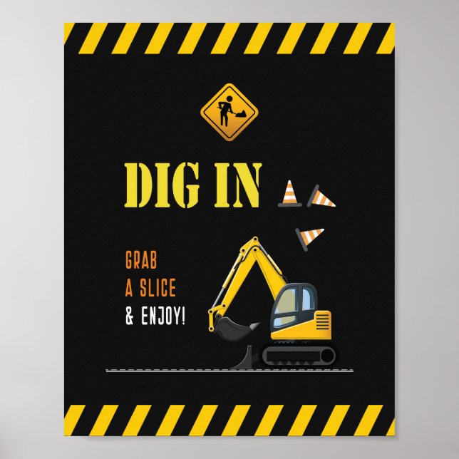 Modern Food Signs Yellow Construction Party Decor (Front)