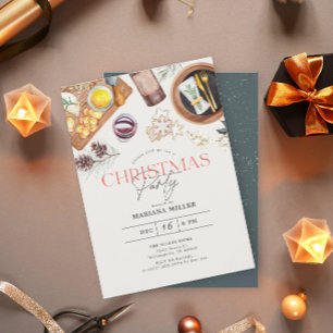 Modern Food Wine Christmas Green Holiday Party Invitation