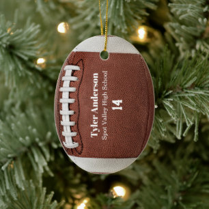 Modern Football Name School and Player Number Ceramic Ornament