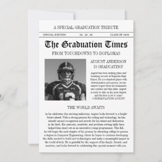 Modern Football Player Newspaper Photo Graduation Invitation