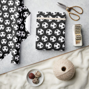 Modern Football Soccer Boy Birthday Kids Black Wrapping Paper