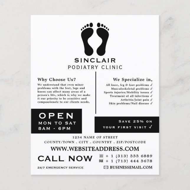 Modern Footprints, Podiatry Clinic, Podiatrist Flyer (Front)
