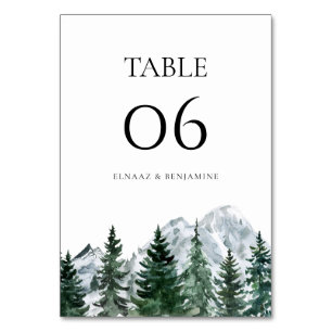 Modern Forest and Mountain landscape Wedding Table Number