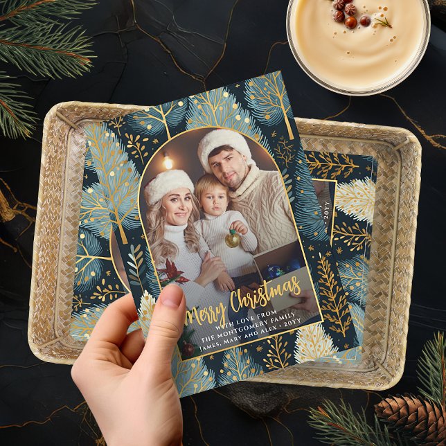 Modern Forest Custom Christmas Photo Arch Holiday Card (Creator Uploaded)