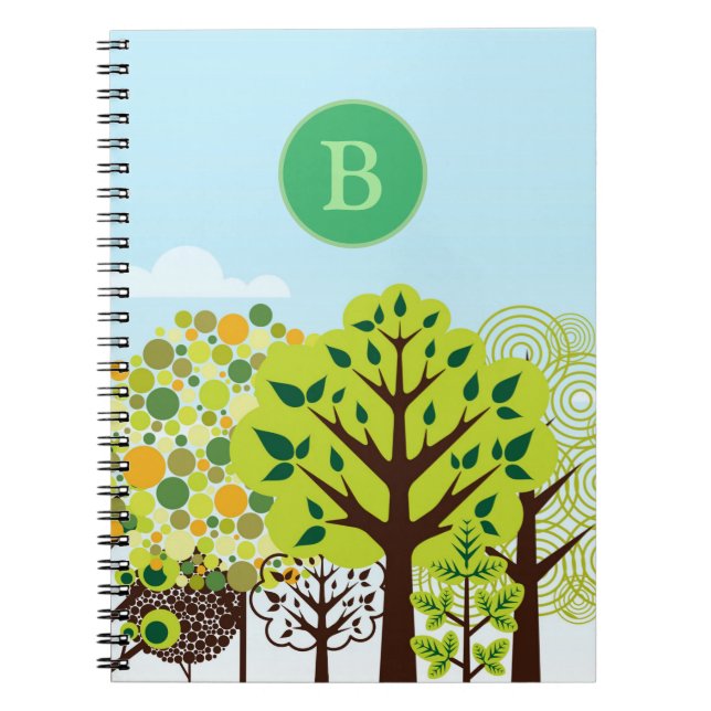 Modern Forest Garden Art Green Nature Monogram Notebook (Front)