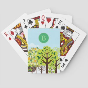 Modern Forest Garden Art Green Nature Monogram Playing Cards
