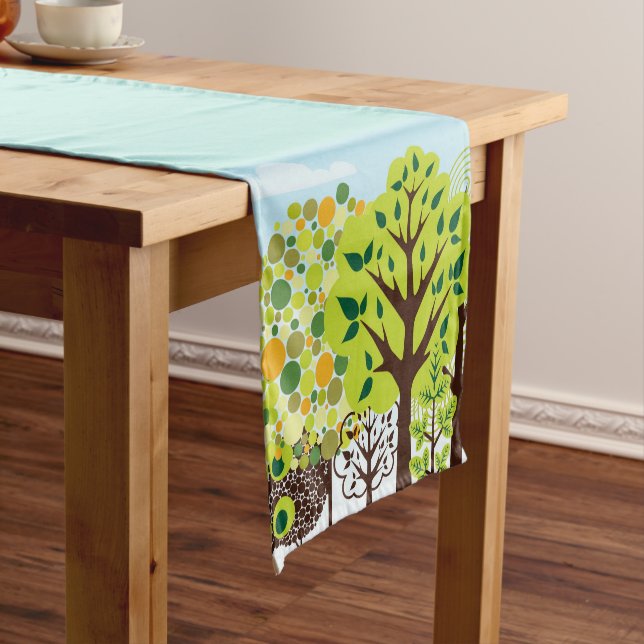 Modern Forest Garden Art Green Nature Short Table Runner (In Situ)