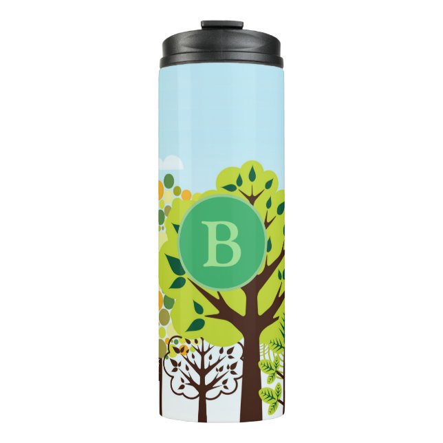 Modern Forest Garden Art Monogram Green Nature Thermal Tumbler (Front)