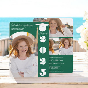 Modern forest green chic 4 photos Graduation Invitation