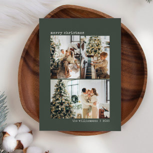 Modern Forest Green Christmas Photo Greeting Holiday Card