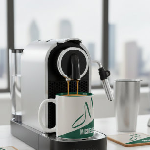 Modern Forest Green & Cream Signature Monogram Two-Tone Coffee Mug