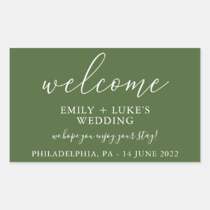 Modern Forest Green Custom Wedding Welcome Rectangular Sticker