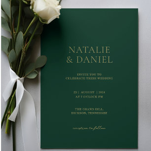 Modern Forest Green & Gold Chic Wedding Invitation