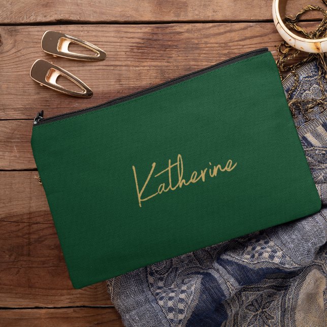 Modern Forest Green & Gold Cosmetic Accessory Pouch (Creator Uploaded)