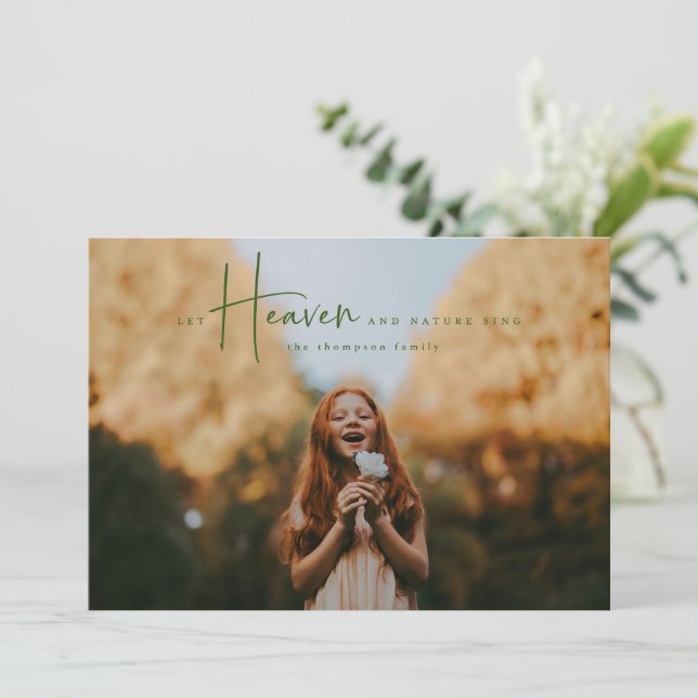 Modern Forest Green Holiday Photo Card (Standing Front)