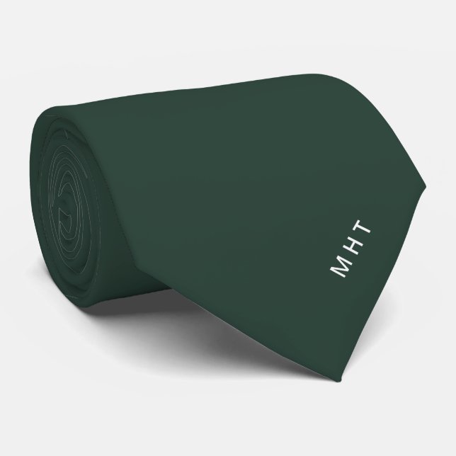 Modern Forest Green Initials Minimalist Monogram Tie (Rolled)