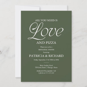 Modern Forest Green Pizza Wedding Rehearsal Invitation