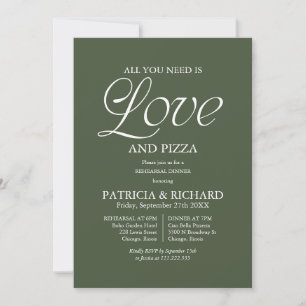 Modern Forest Green Pizza Wedding Rehearsal Invitation