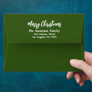 Modern Forest Green Snowflake Merry Christmas Envelope