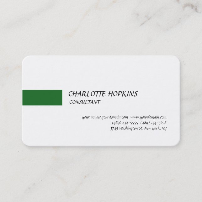 Modern Forest Green White Minimalist Plain Business Card (Front)