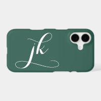 Modern Forest Green White Script Monogram Name