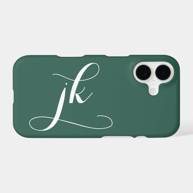 Modern Forest Green White Script Monogram Name (Back (Horizontal))